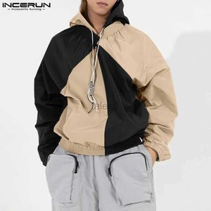 Men's Hoodies Sweatshirts Tops 2023 Korean Style New Men Stylish 2Color Patchwork Drstring Sweater Casual TechWear Hooded Pullover Hoodies S-5XL zln231114