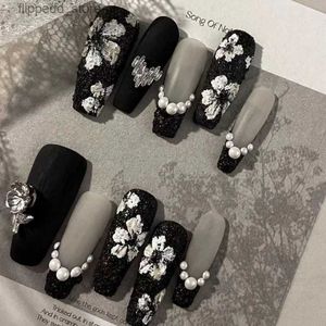 False Nails Luxury Elegant Fake Nail With Glue Handmade Custom Detachable Coffin False Nails Tips Reusable Press On Nails Art DIY Manicure Q231114