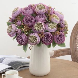 Dekorativa blommor Fake Peony Silk Small Tea Bud Bouquet Green Plant Brud Floral Artificial Simulation White Peonies Table Decoration