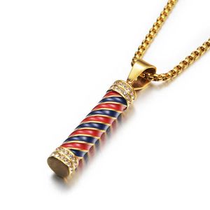 Collane con pendente Hiphop Iced Out Barber Pole Lampada Collane con pendente per uomo Maschio Oro Colore Catene in acciaio inossidabile Gioielli Hip Hop da uomo Regalo T230413