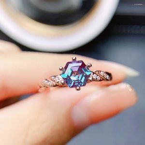 Cluster Rings Hexagon Alexandrite Ring 925 Silver Engagement Women Bridal CZ Band Promise