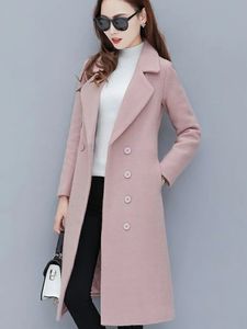 Mulheres misturas de lã trench coat para mulheres outono inverno jaqueta quente tweed coreano moda elegância senhora do escritório longo 231113