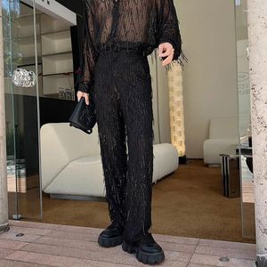 Calças masculinas syuhgfa na moda luxo borlas lantejoulas casual em linha reta 2023 verão cor sólida estilo coreano streetwear roupas