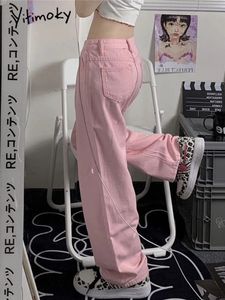 Jeans femininos Yitimoky Baggy Pink Jeans Women Women Kawaii Moda coreana Oversize Baixo ascensão Ponta de jeans de perna larga calça de rua solteira Y2K 230413