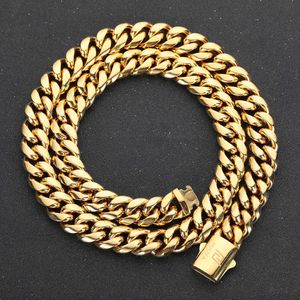 Pendant Necklaces Hip Hop 18k Gold PVD Plated Stainless Steel Necklace Snap Clasp Men Miami Cuban Link Chain Jewelry for Gift T230413
