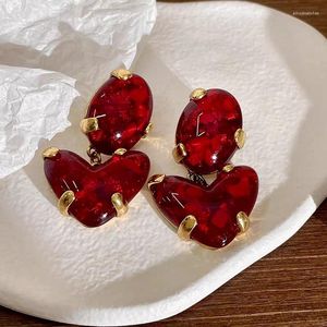 Dangle Earrings Lifefontier Vintage Red Double Layered Crystal Heart Drop For Women Trendy Love Wedding Bride Charm Earring Jewelry