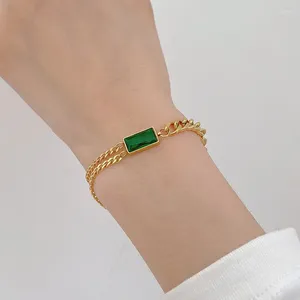 Link pulseiras 2023 moda aço inoxidável jóias de luxo incorporado verde zircão assimetria charme grosso corrente pulseiras para mulher