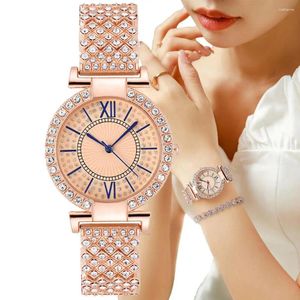 Orologi da polso Orologi di marca da donna di lusso Moda piena di diamanti Orologio al quarzo da donna Bracciale in acciaio inossidabile in oro rosa Regalo per ragazze