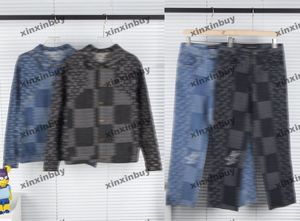 xinxinbuy Men designer Coat Denim Jacket plaid Panelled pockets 1854 long sleeve women blue black khaki red gray S-2XL