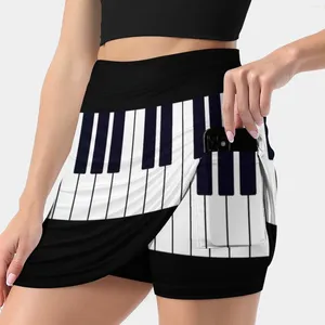 Skirts Piano Keys Women's Skirt With Pocket Vintage Printing A Line Summer Clothes Black White And