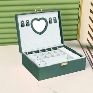 Jewelry Pouches Necklace Box With Heart-shaped Mirror Earring Organizer Dressing Table Case