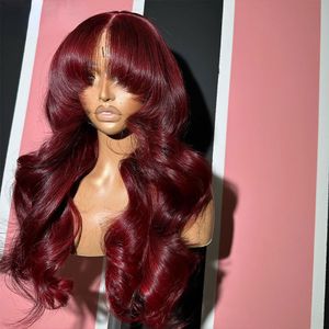 Red Color Body Wave Lace Front Wig Human Hair Wigs With Bangs Glueless Lace Frontal Wig Pre Plucked Cheap Hair Synthetic Wigs On Sale