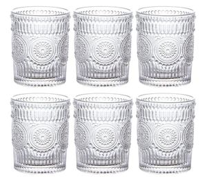 Embossed Water Glasses Romantic Glassware Vintage Drinking Glasses Glass Tumblers for Juice Beverages Cocktail