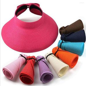 Wide Brim Hats Women Summer Visors Foldable Sun Hat Large Empty Top Straw Beach Outdoor UV Protection Caps Travel Sports Bonnet