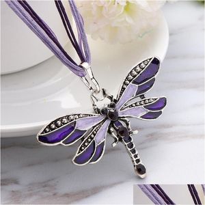 Pendant Necklaces Enamel Dragonfly Necklace Lace Wax Rope Chain Bohemian Statement Crystal For Women Jewelry Drop Delivery Pe Dhgarden Dhigs