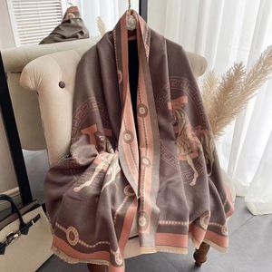 Winter Autumn Carriage Imitation Cashmere Scarf for Women's Warmth and Cold Protection Long Shawl with Inserted Thickened Neck