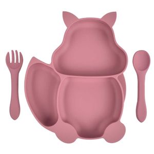 Tazze di piatti utensili 3pcs/set baby addestrando piatto di silicone con cucchiaio forchetta per la cena da cartone animato set con bambini portatili che alimentano il cibo ciotola AA230413