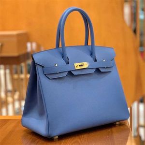 Platinum Bag Designer Tote completamente cucito a mano 30epsom Palm Cow Leather Fashion Portable Women's Luxury Love Navy