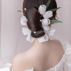Hårklipp koreanska söta handgjorda elfenben tulpan bröllop Barrettes huvudkläder smycken utanför tillbehör
