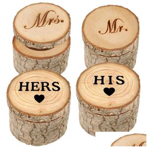 Jewelry Boxes Party Wooden Ring Box Hers His Printing Gift Mr Mrs Celebration Creative Handmade Diy Crafts Drop Deli Dhgarden Dhfo5