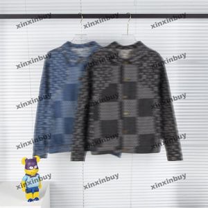 Xinxinbuy mężczyźni designerski płaszcz kurtka dżinsowa plaid panele z kieszeniami Denim 1854 z długim rękawem kobiety niebieski czarny khaki czerwony szary M-2XL