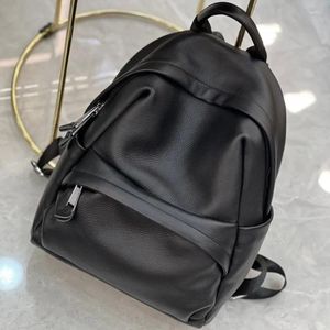 Sacos escolares simples grande viagem bagpack macio high-end genuíno couro de vaca mochila feminina all-match versátil mochila diária