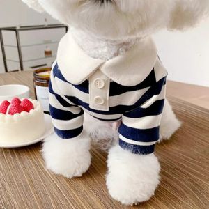 Dog Collars Leashes Summer Polo Shirt for Dogs Puppy Clothes Bichon Frise Chihuahua Stripe Sweatshirt Cooling Vest Small and Medium 231113