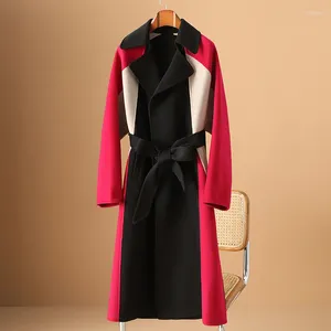 Vestidos casuais design europeu sentido contraste cor casaco de lã para mulheres outono e inverno 2023 moda pano reversível