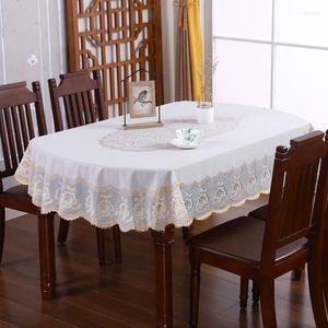 Tabela de toalha de mesa Moda Oval Toca de mesa PVC plástico à prova d'água à prova de óleo doméstico de renda dourada de impressão de bronzeamento de tapete de capa