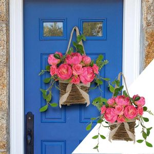 Decorative Flowers Flower Basket Mother's Day Wreath Purple For Office Door Outdoor Led Christmas Hanger Glass Front