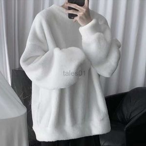 Men's Hoodies Sweatshirts Oversize Sweatshirt Solid Color Lamb Hair O-Neck Long Sleeve Men's Sweatshirt Korean Fashion Loose Hoodies Streetwear Harajuku zln231114