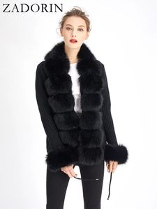 Women's Knits Tees ZADORIN Luxury Fur Cardigan Knit Winter Sweater Women Elegant Detachable Fur Belt White Pink Black Womens Cardigan Korea Style 231113