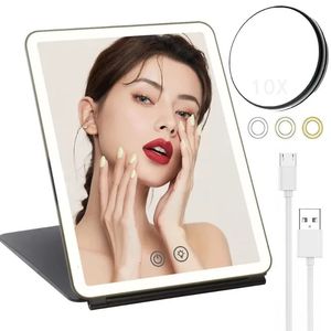 Compact Mirrors Led Make Up Mirror with Light Portable Foldable Travel Desk Vanity Table Bath Bedroom Makeup Tools Lighted Makeup Mirrors 231113