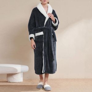 Mäns Sleepwear Mens Autumn and Winter Long Extra tjock fleece varm sammet badrockar sexiga plysch sjal hals badrock casual hemkläder