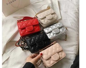 children handbag girls Luxury metal letter buckle PU leatter crossbody bags kids quilted single shoulder bag