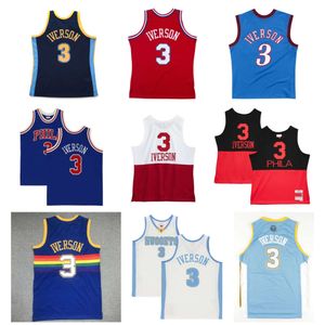 SL 76erss Basketball Jersey Mitch e Ness Philadelphias Net Allen Iverson Blue Red Black White Size S-XXL