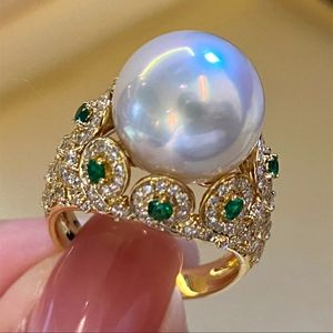 14k Gold Pearl Diamond Ring 925 Sterling Silver Party Wedding Band Rings for Women Bridal Engagement Jewelry Birthday Present