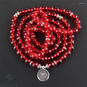 Strand 6mm Cristallo Rosso 108 Perline Buddha Ciondolo Braccialetto Fatto A Mano Spiritualità Polsino Guarigione Ruyi Polso Unisex Buddismo Meditazione