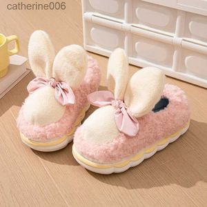 Slipper Cute Rabbit Home Slipper for Womens Winter Funny Long Ear Plush House Cotton Shoes Slides Fun Fur Ladies Girls Family SlippersL231114