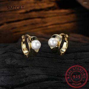 Hoopörhängen Real 925 Sterling Silver for Women Wedding Christmas Synthesis Pearl Gold Fine Jewelry DA2819