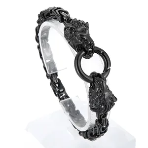 Handmade-designed Bracelet Chains Stainless Steel Fashion Hip Hop Biker Lion Head End Byzantine Chain Bracelets For Mens Women 6mm 8.26inch