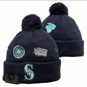 Mariners Beanie Seattle Beanies Todas as 32 equipes de malha com punho Pom bonés masculinos bonés de beisebol listrado lateral lã quente EUA faculdade esporte malha chapéus boné para mulheres a1