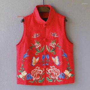 Roupas étnicas 2023 Colete Nacional Mulheres Flor Bordado Chinês Tradicional Algodão Linho Curto Colete Vintage Feminino Tang Terno Retro