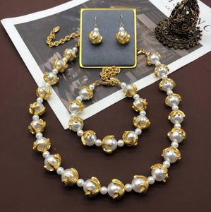 New Luxury Glass Pearl Long Necklace Earrings Sweater Chain wedding jewelry Sets N021