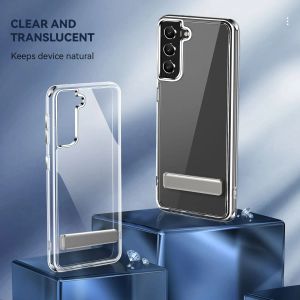Luxury Transparent Kickstand Telefonfodral för Samsung Galaxy S23 S21 FE S22 Ultra A72 A71 A52 A12 A32 5G Google Pixle 8 Pro 7A Clear Metal Slim 2mm PC Back Cover Cover