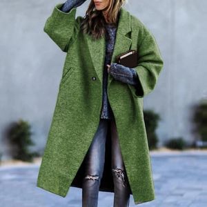 Damen-Wollmischungen, Winter-Mischgewebe, mittellanger Mantel, vorne offen, Revers, lange Ärmel, lockeres Oberteil, Streetwear 231114