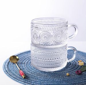 Nordisk solros präglad glaskopp transparent kaffemugg vintage frukost mjölk dessert kopp bordsskiva dekor drinkware