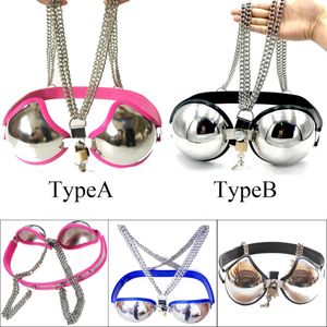 Stainless Steel Silicone Lockable Bra Chastity Belt Underwear Breast Protected Device with Chain BDSM Bondage Adult Sex Toys