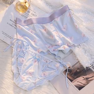 Women's Panties 2PCS Couple Underwear Women Men's Boxers Shorts Panties Lace Cartoon Rabbit Boy Girls Underpants Bandage Sexy Lovers Lingerie 230414