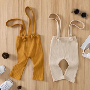 Overalls Infant Baby Summer Suspender Pants Solid Color Knitting Ribbed Bib Pants Sleeveless Overalls Clothing 230414